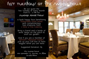 a byob happy hour benefitting Sustainable Food Center with complimentary hors d'oeuvres from 2 Dine 4 Fine Catering